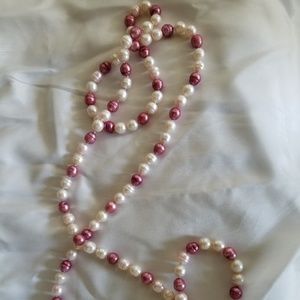 8mm Pink White Mauve Brown Necklace